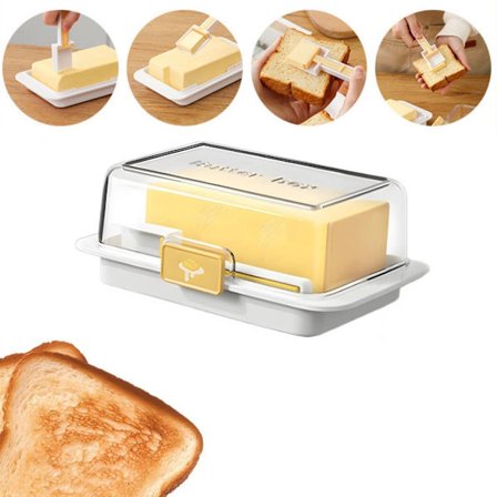 Smørboks med lokk, 1 stk. - Forseglet smørboks - Smørkutter og -dispenser - Med måleskje - Hvit