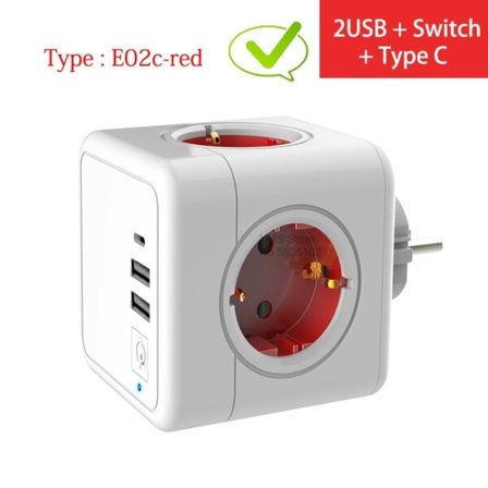Power Strip Stik USB Elektrisk Netværk Filter Switch+Type C Socket Tee Powercube