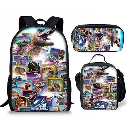 3 st/ set 16 tum Jurassic World Ryggsäck Kindergarten Bokväska Barn Start Skola Present Ryggsäck+lunchväska+pennväska