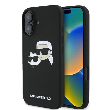 Karl Lagerfeld Silikon Nauble Heads Print MagSafe-fodral för iPhone 16 - Svart