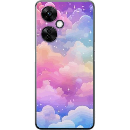 Kompatibelt Mobildeksel til OnePlus Nord CE 3 Lite Søt enhjørning med regnbuefarget hår mot en stjernebelagt pastellbakgrunn i kawaii-stil