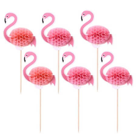 6 stk. Kagepynt Flamingo Papirpynt 3D Flamingo Kagedekoration 3D Flamingo Kagepind 3D Flamingo Pynt