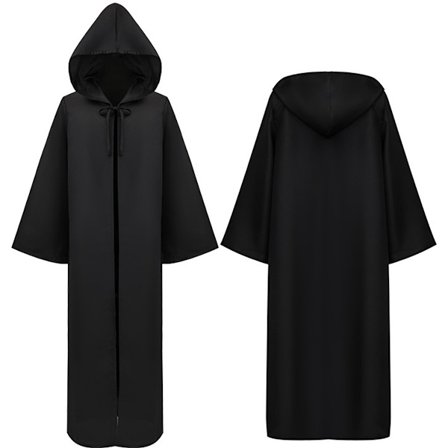 ING Sort Kappe Hætteklædt Kappe Karnevalskostume Karneval Halloween Kappe Karnevalskappe Halloween Udklædningskappe Voksne til Jul Karneval Cosplay