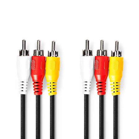 Komposit videokabel | 3x RCA Hane | 3x RCA Hane | Nickelplaterad | 480p | 1.50 m | Rund | PVC | Svart | Label