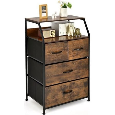 COSTWAY byrå med 4 avtagbara tyglådor, industriell stil, förvaringsenhet med översta hyllan och justerbara fötter