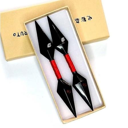 Temavapen 2 svarta dubbelhuvudade shuriken med rött handtag 14 cm