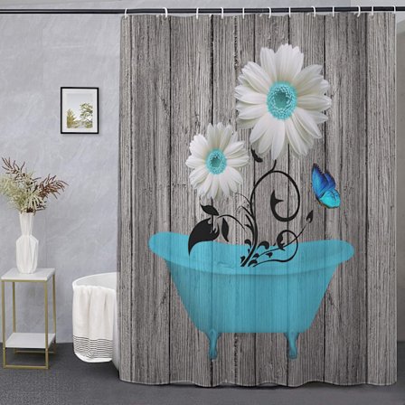 Blommig tyg duschdraperi 12 krokar 72×72 tum