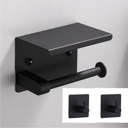 Toiletpapirholder med telefonhylde + 2 håndklædekroge, væg M