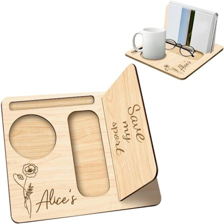 Personlig trekantet bokstativ i tre, bokstøtte i tre med koppholder