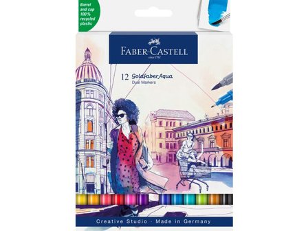 Faber-Castell Fiberpenna Goldfaber Aqua Dual 12/fp - Lyreco - Skola och förskola - Pennor och tillbehör - Fiberpennor - Dubbelspets