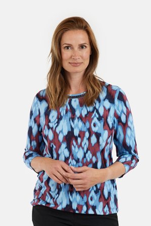 SIGNATURE - 3/4 Ærmet T-shirt - Bordeaux / Lys Blå - Mønstret