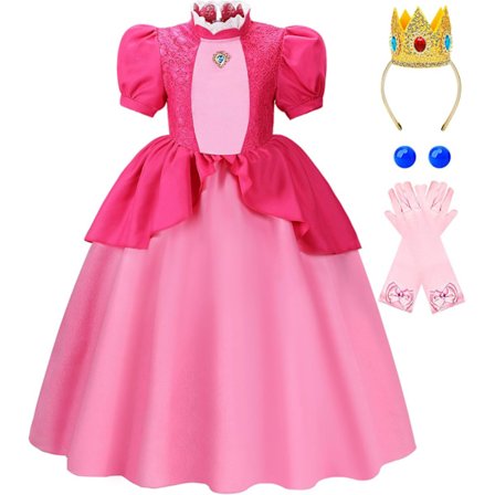 Princess Peach Kostyme Kjole Jenter Halloween Kostymer Cosplay Barn Småbarn Kler Opp for Baby 3t 4t 5t