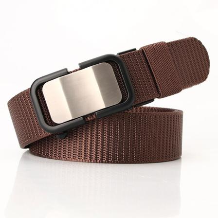 Dambälten Nylon midjeband Tandlöst automatiskt spänne män läderbälte Casual All-Match byxbälte Brown 125*3.5cm