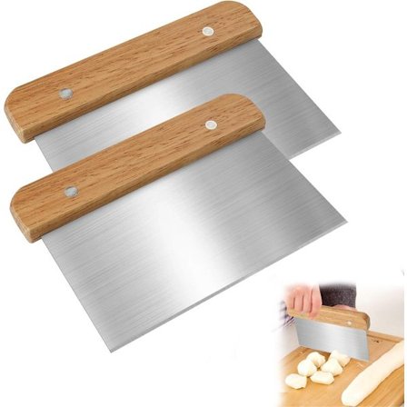 Dejsskærer i rustfrit stål 15 cm - 2 stk. med træhåndtag - Kompatibel med tærter, kager, pizza, grøntsagsskæring