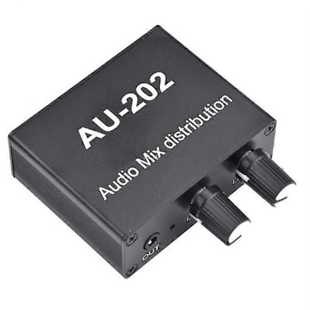 AU-202 2 Inngang 2 Utgang Stereo Mikser Audio Fordeler for Hodetelefon Ekstern Strøm AMP Volum Alene