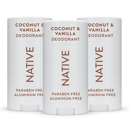 Native-deodorantti 3 kpl:n pakkaus, sisältää luonnollisia ainesosia, tarjoaa 24 tunnin pitkäkestoisen hajunhallinnan.