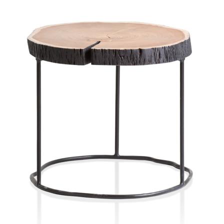Rootz Modern Sofabord - Træskivebord - Massivt træ og metal - Håndlavet - Unikt design - 45 cm x 45 cm x 40 cm - Brun - Sort stel - Akacietræ - Pulver