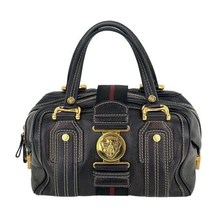 Gucci Vintage, Gucci Black Leather Aviatrix Medium Boston Hand Bag Authentic Preowned Zwart, Dames, Maat:ONE Size,leer