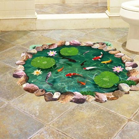 3D Gulv Klistermærker Sten Pool Lotus Blomst Karper Fisk Vægsticker Til Køkken Badeværelse Fliser Klistermærke Stue Soveværelse Børneværelse 