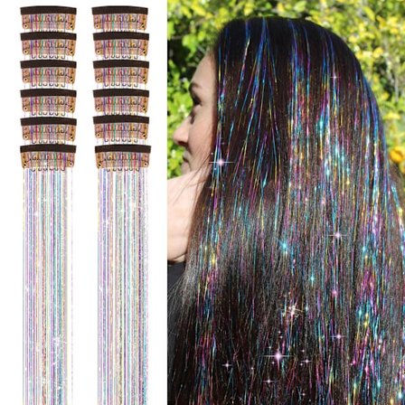 12 st Clip in Hair Tinsel Kit, 20,5 tum Rainbow Glitter Värmebeständig Hair Tinsel Extensions Fairy Hair med Clips