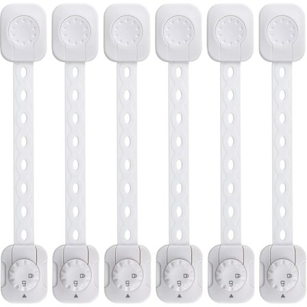 Børnesikring, 6 stk. justerbare børnesikringer med 3M-klæbemiddel, til skabe, skuffer, køleskab, toiletsæde (ingen boring påkrævet, hvid)