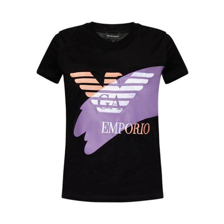 Emporio Armani, T-shirt with logo Czarny, Kobieta, Rozmiar: M