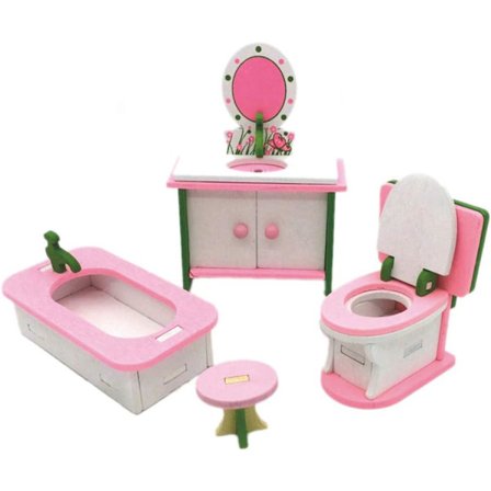 Miniatyrdockhusmöbler, träminiatyrdockhus i trä, dockhusleksakshustillbehör för barn, present till barn (badrum)