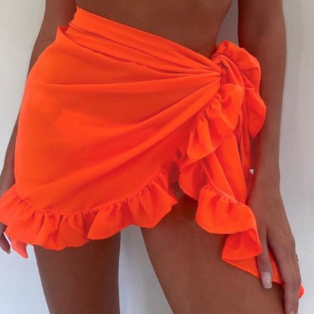 Kvinners Ruffles Sarong Coverups Badetøy Gjennomsiktig Wrap Badetøy Skjørt Strand Bikini Cover Up Badetøy