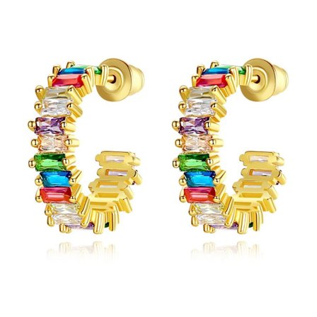 Hoop Guld Örhängen i Stål med Kristaller i Olika Färger - 14K GP