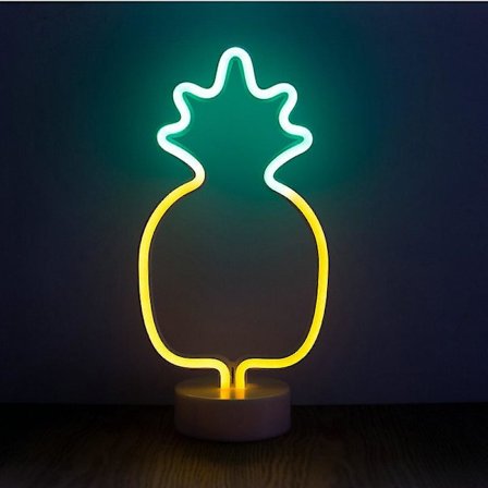 16*28,5*1,4 cm Neon Ananas LED-bordslampa med vit bas, nattlampa, för sängbord, sovrum och festdekoration; (grön och gul ananas)