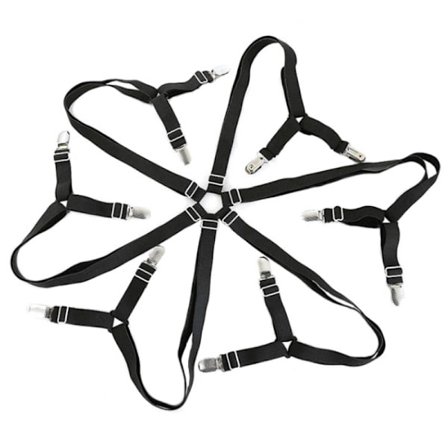 Svart tilpasset laken tilpasset laken justerbare bånd 6 sider, sengetøy