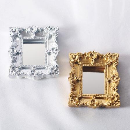 Miniaturemøbler Legetøj Dukker Hus gør-det-selv dekoration Tilbehør Mini klassisk spejl Guld Sølv rund Square mirror Gold