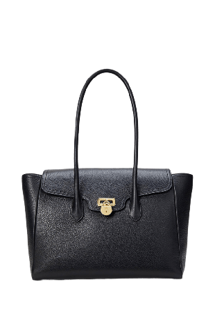 Lauren Ralph Pebbled Leather Large Tanner Satchel Handväskor Dam Svart ONESIZE
