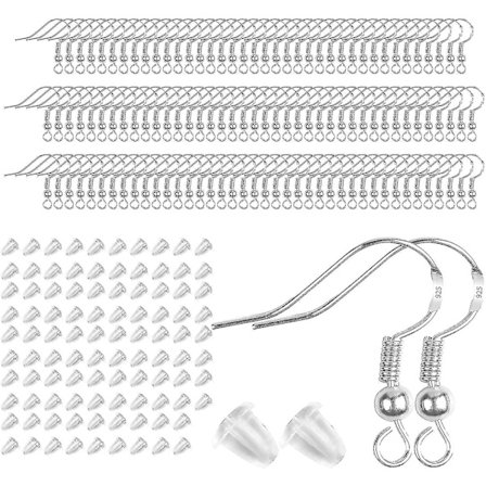 120 stk. Øredobber Lagingssett 925 Sølvbelagte Ørekroker Hypoallergeniske Øretrådkroker For DIY Øredobber Laging Med Klare Øredobber 