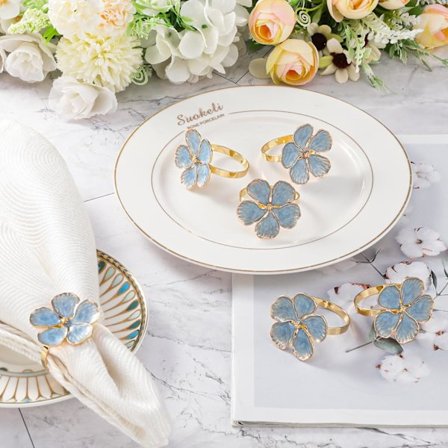 Sæt med 6 blomstrede servietringe, middagsringe, elegant dekoration til borddækning, bryllup, jul