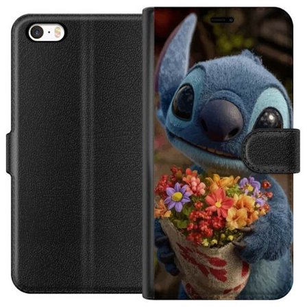 Kompatibel Tegnebogsetui til Apple Apple iPhone 5 Sød blå figur med store øjne, der holder en farverig buket i en varm og kær stil