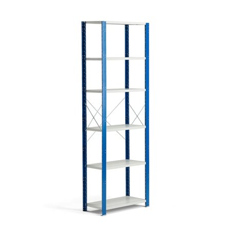 Hyllställ MIX, grundsektion, 2500x865x400 mm, blå, ljusgrå hyllplan