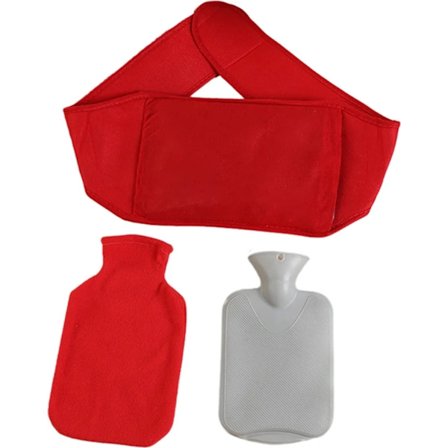 Lämminvesipullo pehmeällä vyötärönauhalla, 1000 ml lämminvesipussi, kivunlievitykseen vatsalle, selälle, jaloille (punainen)