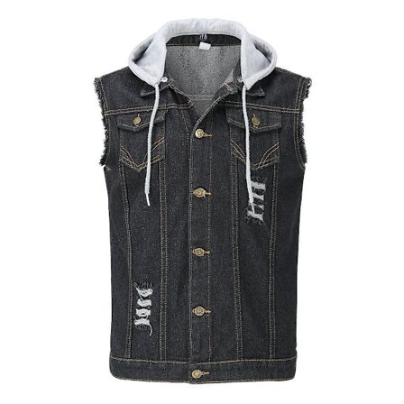 YOUTHUP Herre Hætte Denim Vest Casual Vintage Flået Overtøj Cowboy Gilet