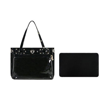 Handväska Lolita Damväska Trend Subkultur Lackläder Ita Väskor Dammode DIY Harajuku Estetisk Tote Bolso Mujer(41x29x8cm,Svart)