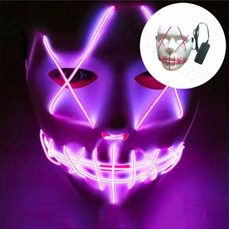 Halloween Skräck Mask Led Cosplay Stitched Leende Ansikte Light Up Party Skrämmande Prop