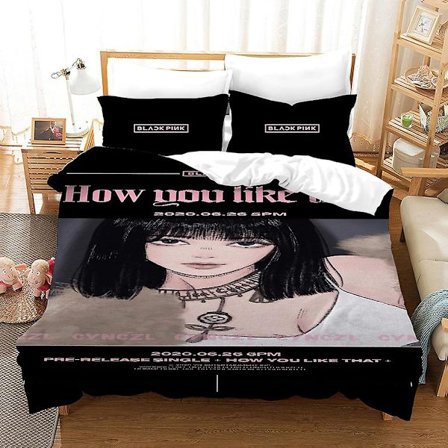 B16 Blackpink 3D-painettu vuodevaatesetti pussilakanalla, peittopussilla ja tyynyliinalla, lasten lahja