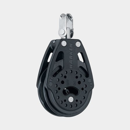 Harken 75mm Ratchet Block - Swivel spärrblock i svart kolfiberkomposit för segling med hög hållkraft och kontroll.