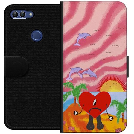 Kompatibel Tegnebogsetui til Huawei P smart Bad Bunny i en farverig quiltet jakke med hjertemønster og solbriller i moderne gade stil