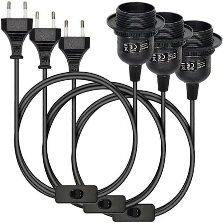 3x pendelarmatur - fatning med sort kredsløbshus med 3,5 m kabelskruegevindring - pendellampe E27