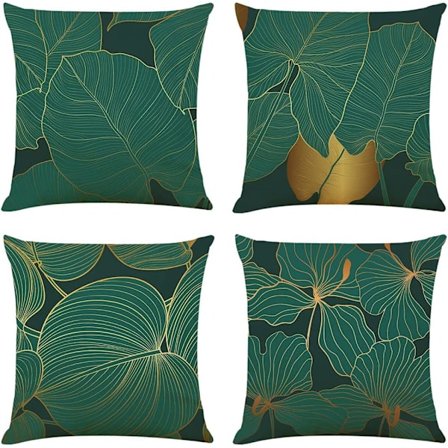 Putetrekk 45x45 Grønt Lin Pudetrekk Dekorative Sofa Puter Sett med 4 Jungel Mørkegrønn Dekorative Putetrekk Moderne