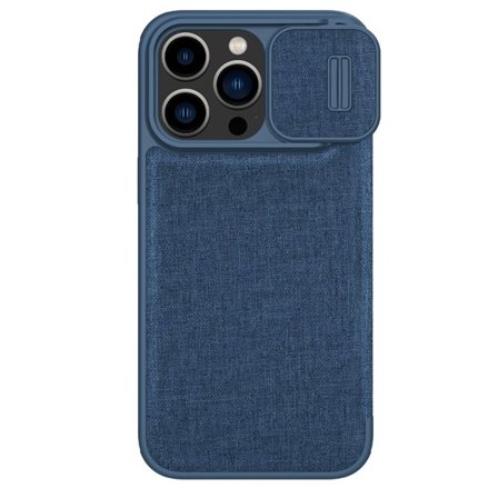 Nillkin Qin Cloth Pro-etui for iPhone 14 Pro Max Kameradeksel Hylsterdeksel Flip-etui Blå