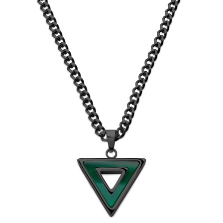 Cruz | Black Stainless Steel & Green Agate Triangle Necklace for Men - Steel necklaces