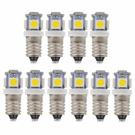 10 stk. E10 6V LED Pærer 5SMD 0.5W 50LM Lampe (Kold Hvid)