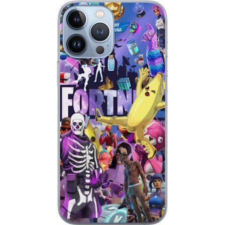 Yhteensopiva Puhelinkuori Apple Apple iPhone 13 Pro Max Fortnite kollaasi, jossa on Banana Peely, Victory Royale, Battle Bus ja ikoniset skinsit, vär